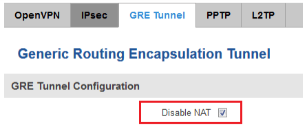 a screenshot of disable NAT in GRE Tunnel Configuration of RUT950